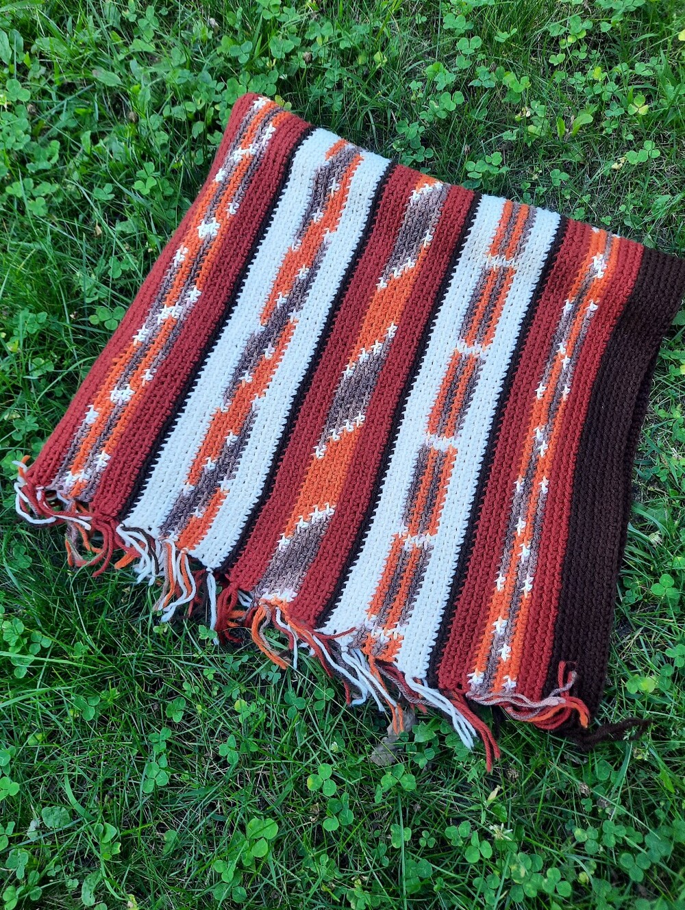 Vintage MCM Handmade Western Aztec Multicolor Striped Afghan Throw Blanket